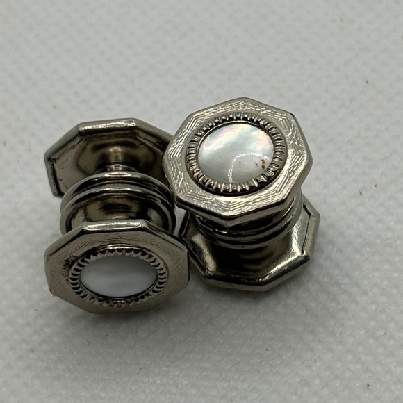 Edwardian Men's Cuff Links, Mother of Pearl, Octagon, Snap, Circa 1900s, Vintage - Picture 1 of 5